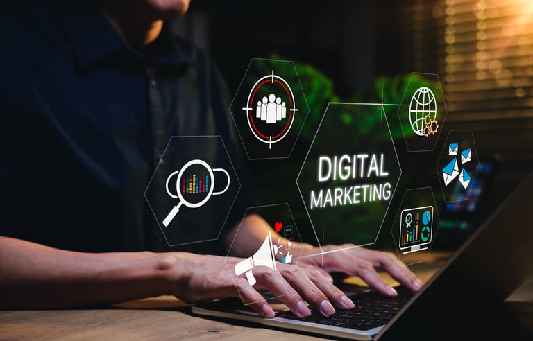 Laptop with digital marketing icons